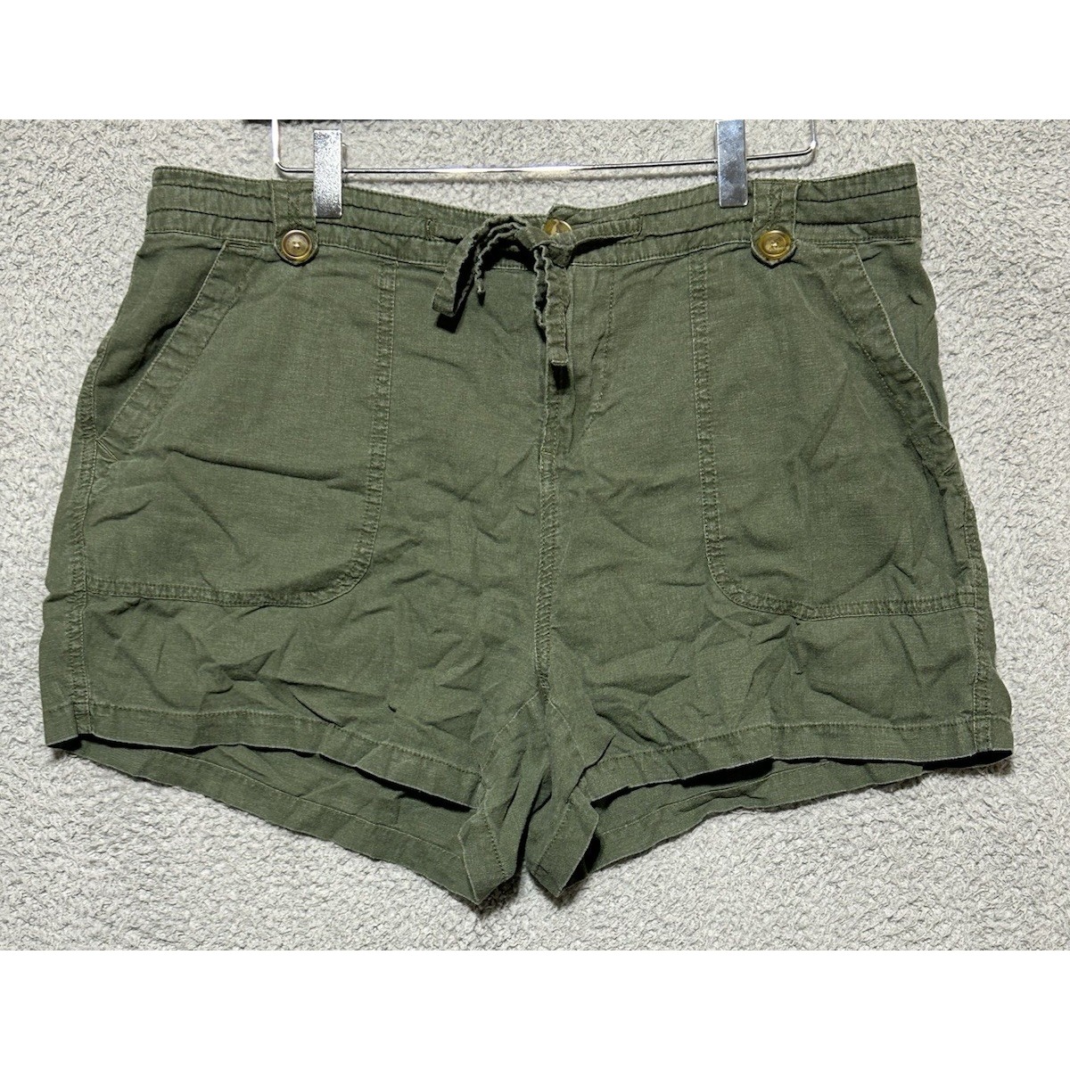 Torrid Sz 14 Linen Shorts Green Drawstring Pockets 38x4 Casual Lounge Stretch